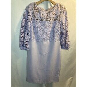 Ralph Lauren Light Purple Floral Lace 3/4 Sleeve Stretch Sheath Dress Size 12